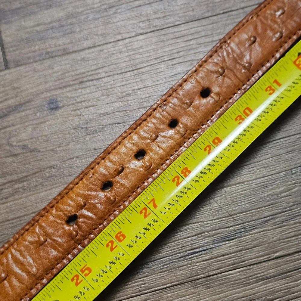 Vintage Ostrich Leather Western Belt Mens 26 Cognac Brown Made in Mexico Cowboy